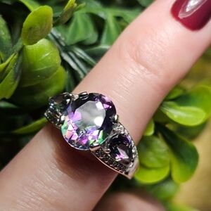 Mystic Fire Topaz & White Zircon trilogy ring